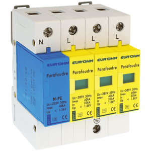 parafoudre-20kA-3P+N-surtension-protection-sécurité-tableau-électrique-rail-din-eurohm