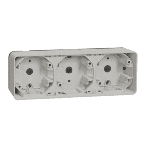 appareillage-etanche-mureva-schneider-garage-dehors-ip55-boitier-3-postes-composable-blanc-place-trous-fiable-moderne-robuste-étanche-durable-pratique-sécurisé-résistant-innovant-polyvalent-simple-adaptable-design-intemporel-solide-accessible-schneider-mureva-extérieur-