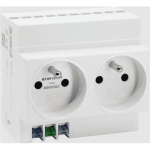 Eur'Ohm-prise-modulaire-2P+T-16A-rail-DIN-tableau-électrique-alimentation-sécurisée-habitat-tertiaire-équipement-norme-NF