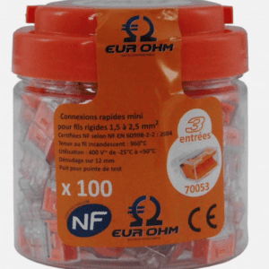 EUR'OHM-Borne-de-connexion-rapide-Fast-Lock-3-entrées-1,5-2,5-mm²-24A-400V-orange-transparent-100-pièces-connexion-électrique-sécurisée-installation-rapide