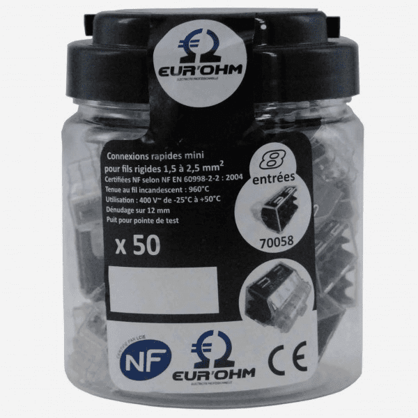 EUR’OHM – Borne de connexion 8 trous x50 – 70058